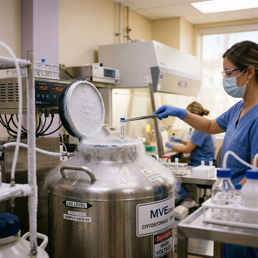 Cryogenic storage tanks for embryo preservation in modern lab